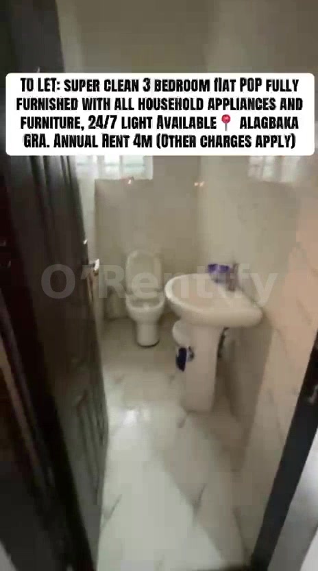 TO LET: super clean 3 bedroom flat POP fully furnished with all household appliances and furniture, 24/7 light Available